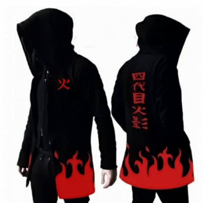 jubah anime naruto hokage api merah - Hitam, Allsize anak