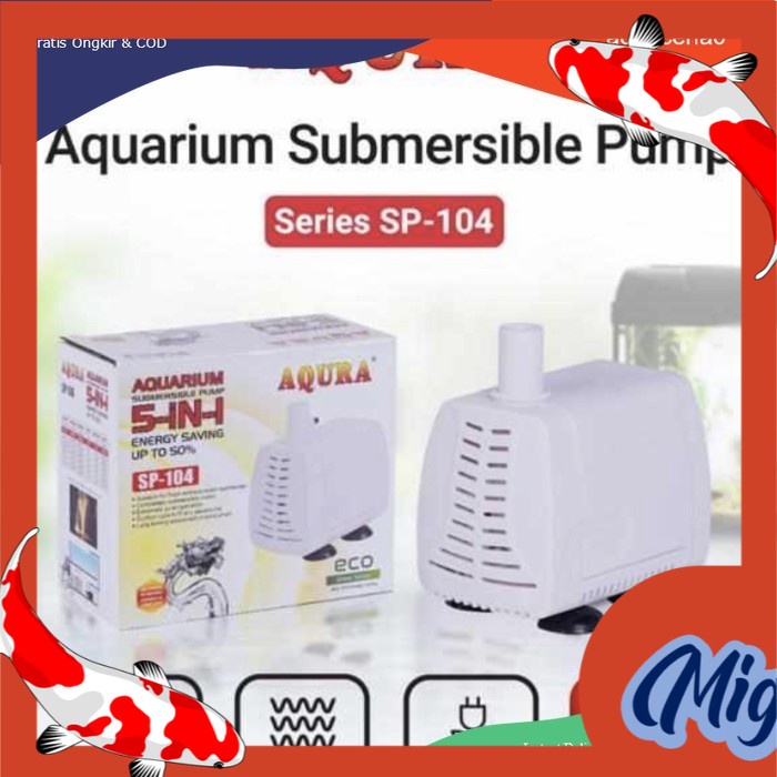 AQURA Pompa Air Celup Aquarium AQURA SP 104 SP104 23 watt putih