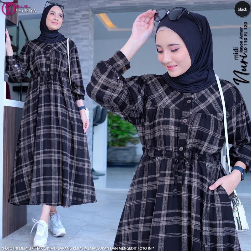 BAJU WANITA TERLARIS VIRAL SHOFIYA NURI VELLY MIDI DRESS LEBARAN TERBARU BAHAN KATUN BUSUI GAMIS WAN