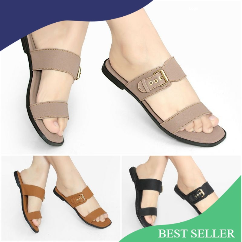 Sandal wanita kickers teplek asli original sendal ban 2 gesper slip on flat pesta distro slide terba