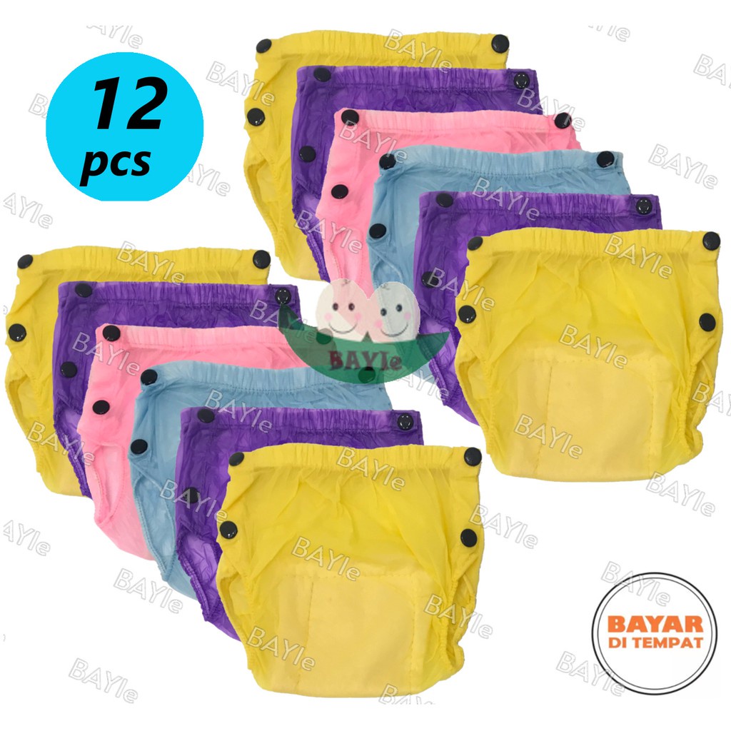 12 Pcs (1 lusin) Popok / Celana Bayi PLASTIK Cuci Ulang / Diapers / Celana Lampin / Clodi Mu