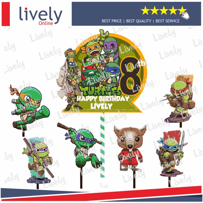 CUSTOM NAMA CAKE TOPPER KARAKTER NINJA TURTLE HIASAN KUE ULANG TAHUN