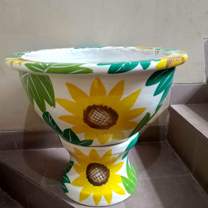 POT TANAMAN AIR TERATAI LUKISAN TANGAN POT DAN KAKI 1 SET TANAHLIAT