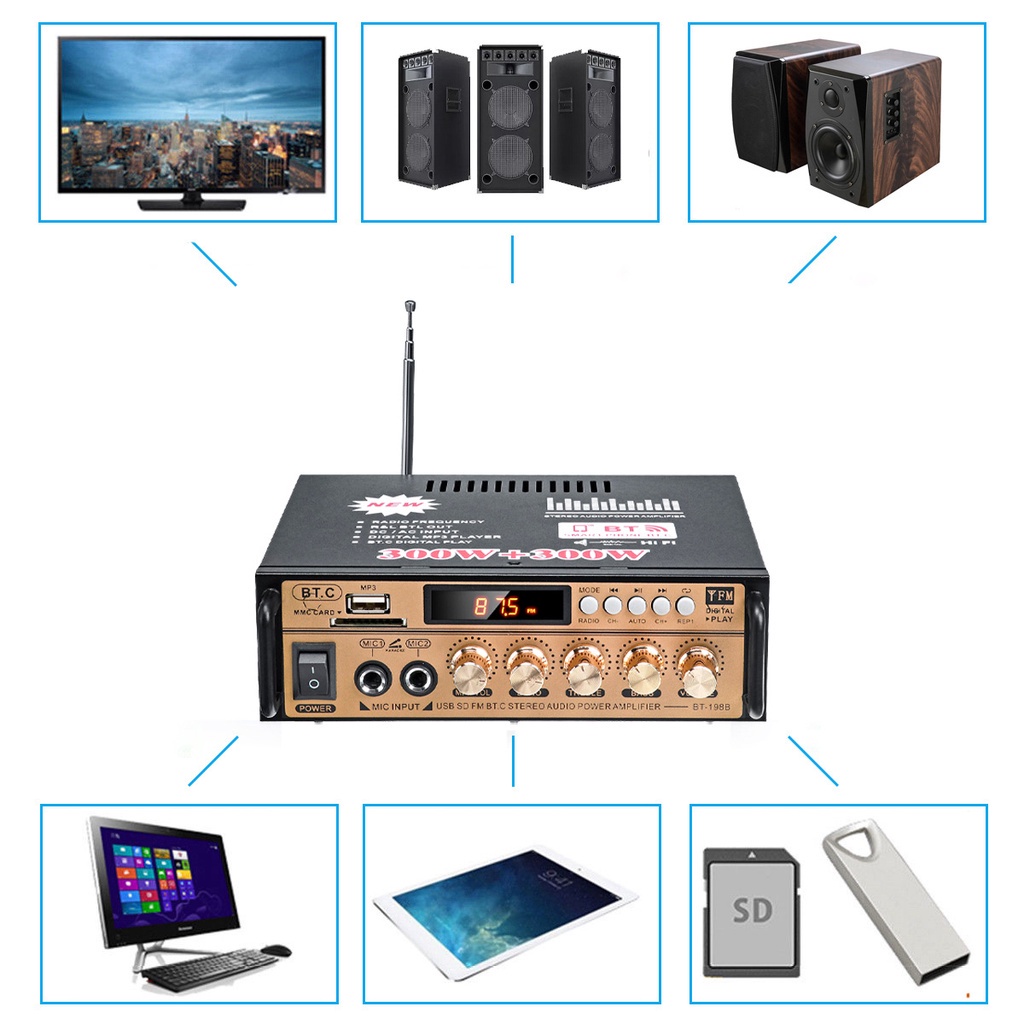 DRN - 600W BT-198E AMPLIFIER KARAOKE BLUETOOTH POWER AMPLIFIER POWER AMPLIFIER WIRELESS BLUETOOTH