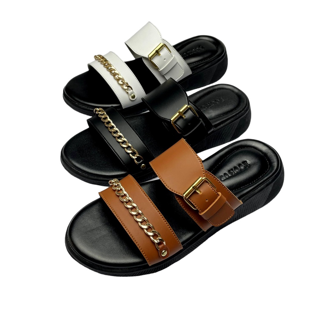 FLORIA  Wedges Sandal Wanita Platform Model Slop Ban 2 Rantai Lookupshoes