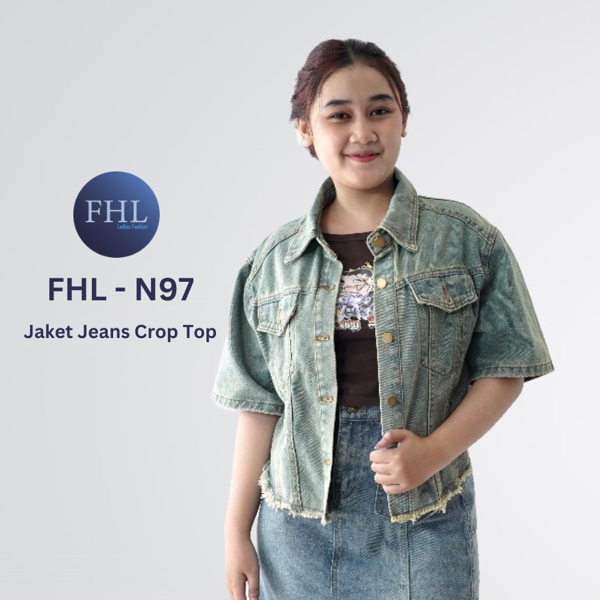Jaket Jeans Wanita Crop Top Lengan Pendek Atasan Denim Short Unfinished Shirt FHL-N97