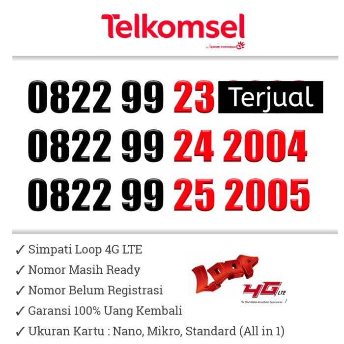 Nomor Cantik Telkomsel Simpati Loop 4G LTE Tahun 2003 2005