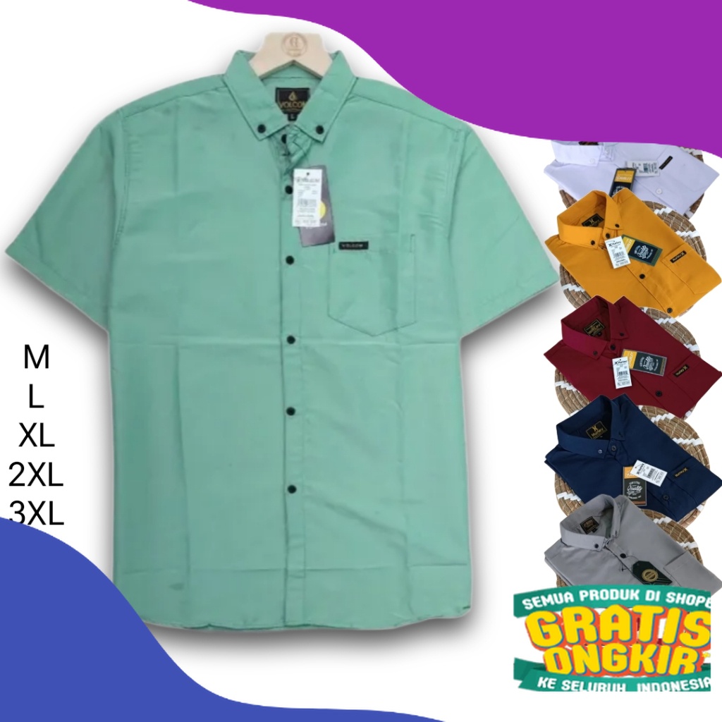 Termurah Baju Kemeja Polos Pria Lengan Pendek Slimfit Kerja Formal Jumbo Hitam Putih Sage Abu / Atas