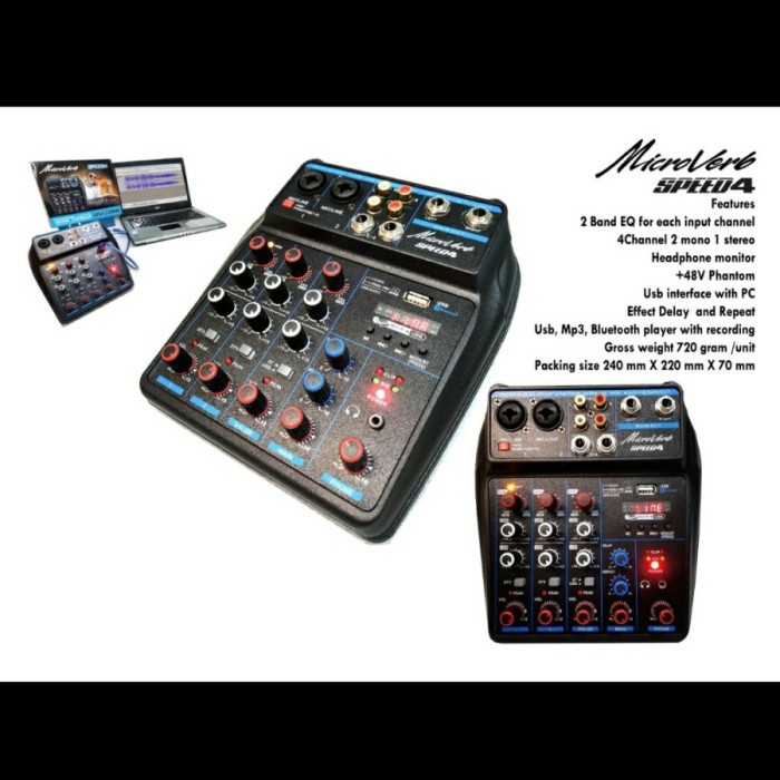 audio mixer mini 4 chanel microverb usb bluetooth free 2jack output