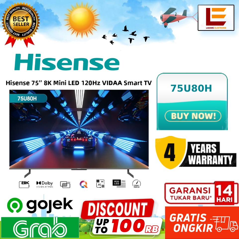 Hisense 75 inch Quantum dot ULED 8K Smart TV Android - 75U80H