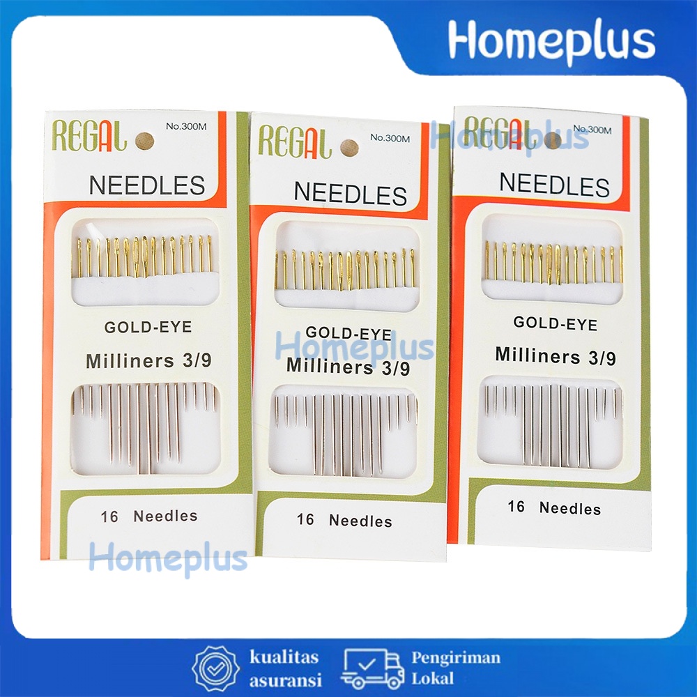 HomePlus 16 Jarum Ekor Emas 3/9 Jarum Jahit Jarum Jahit Tangan Mata Emas Jarum Sulam Jarum Jahit Regal Warna Emas arum Jahit Tangan 3/9