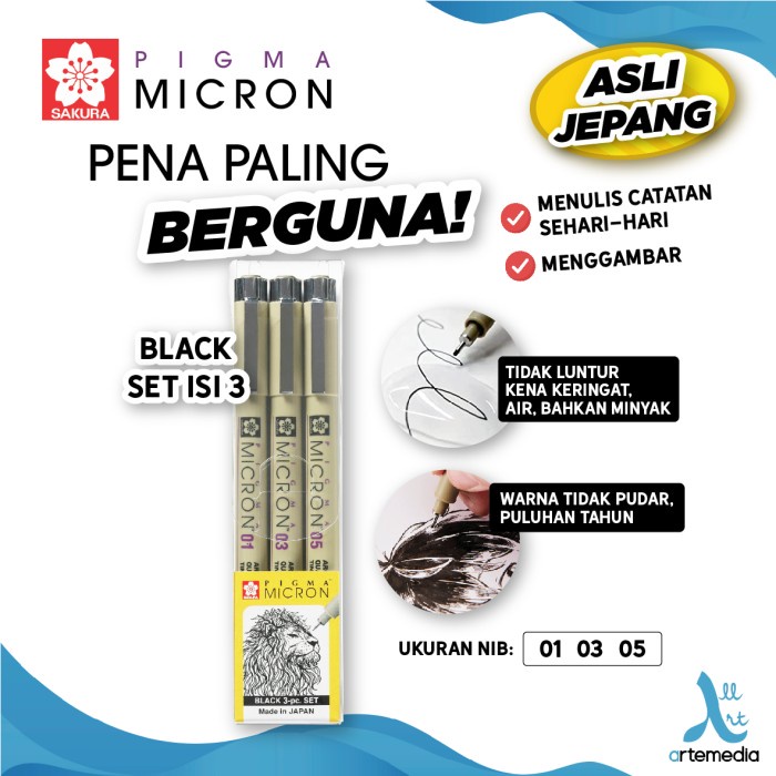 

[Best Seller] Drawing Pen Sakura Pigma Micron Set 3 Pigment Ink Pulpen Gambar