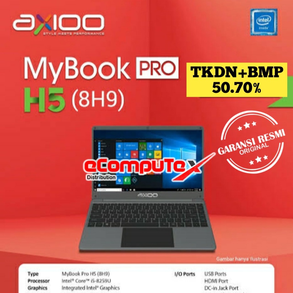LAPTOP AXIOO MYBOOK PRO H5 (8H9) i5 RAM 8GB 1TB 14"FHD IPS TKDN - GARANSI RESMI
