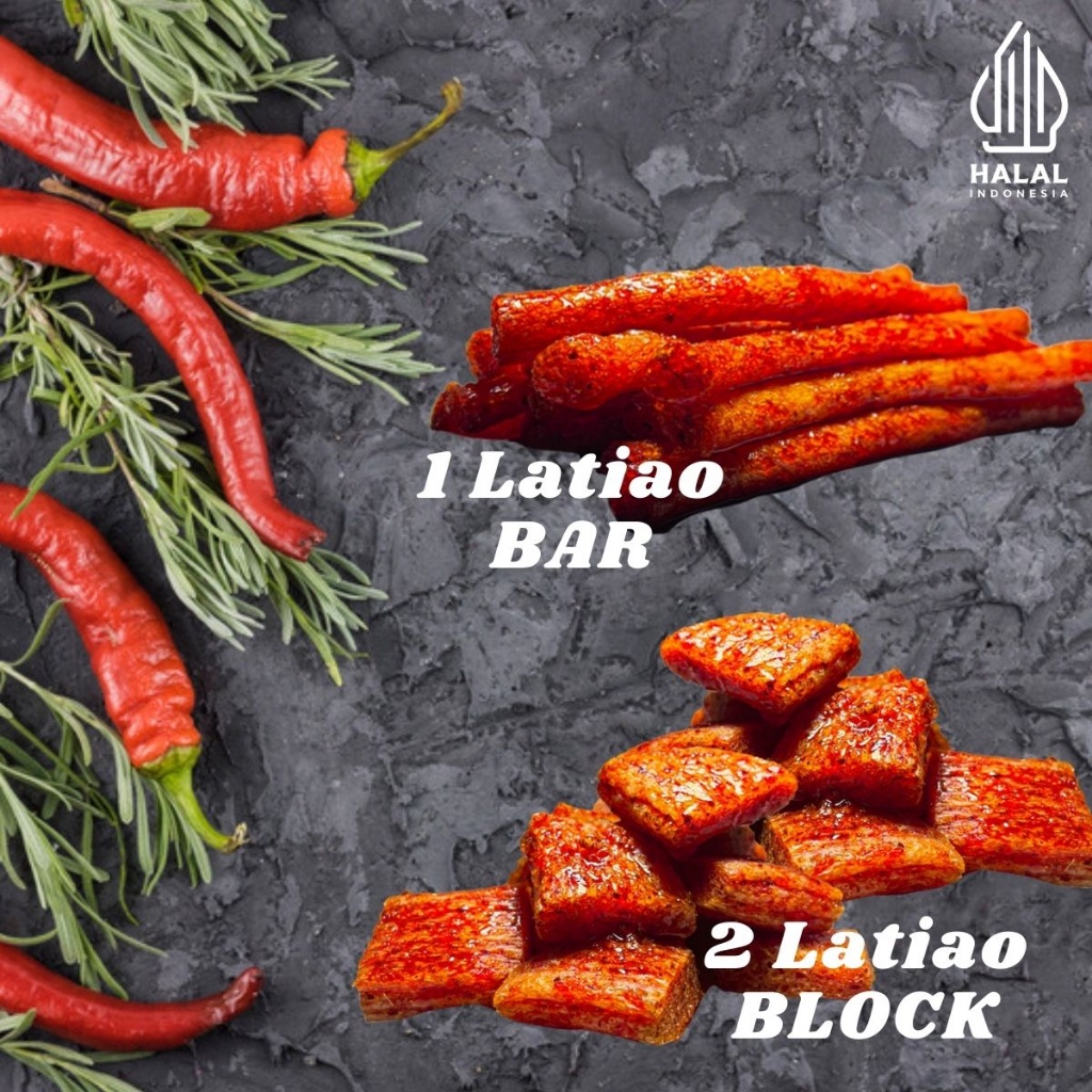 

[PAKET LATIAO] Block (40pcs) + Bar (1pcs) | CEMILAN SNACK VEGETARIAN GLUTEN | HALAL | PEDAS Makanan | Food | Snacks