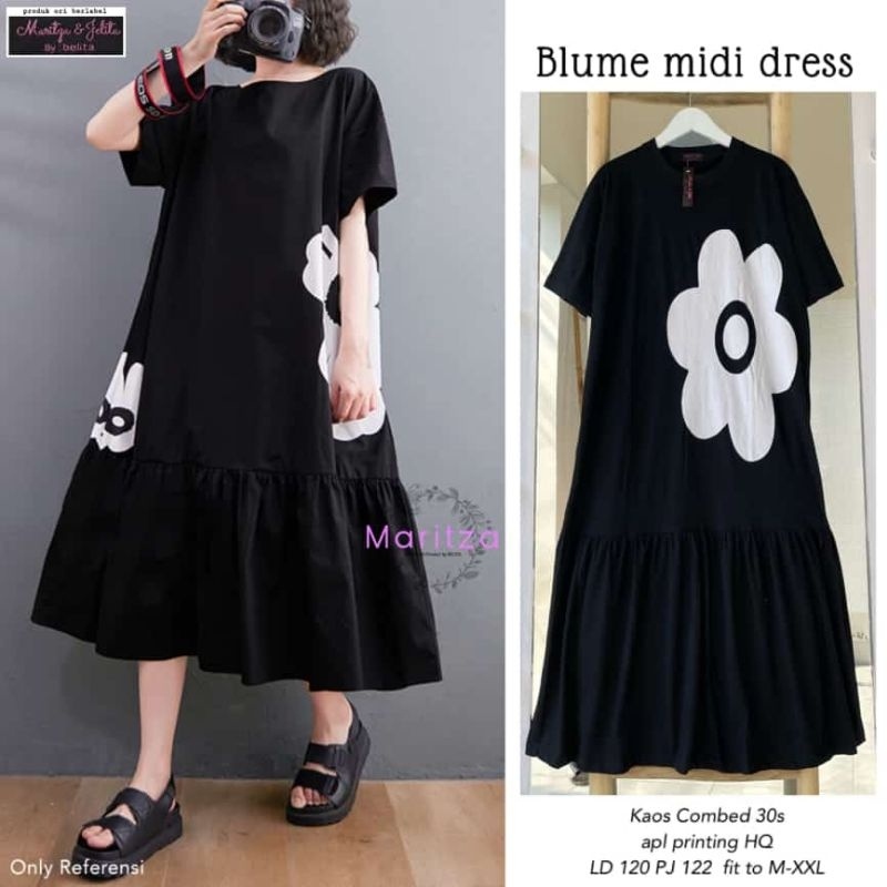 BAJU WANITA TERLARIS VIRAL BLUME MIDI DRESS (BAHAN KAOS JUMBO) MARITZA