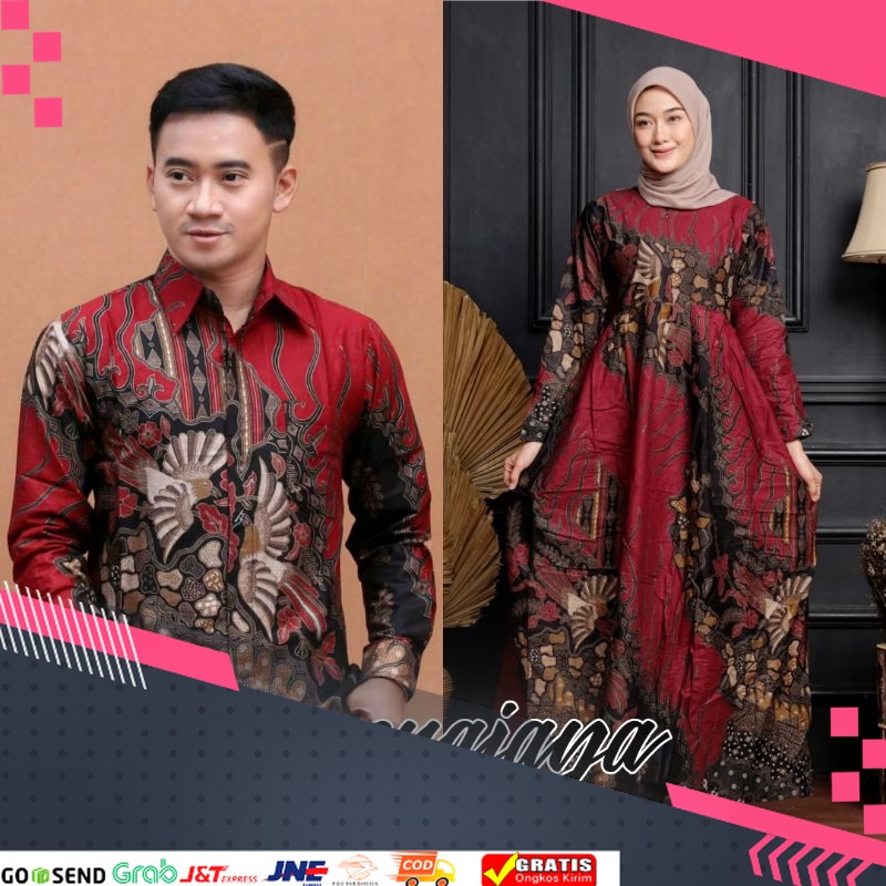 TREND BATIK MASA KINI DESAIN BARU HARGA MURAH /Maura Couple - Sania Ruffle Batik Couple Gamis Standa