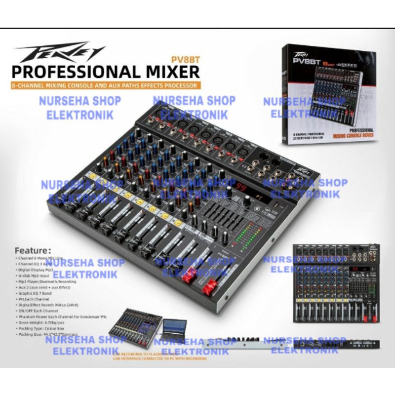 Mixer Peavey PV8BT Mixer 8 channel PEAVEY Pv 8bt bluetoot usb