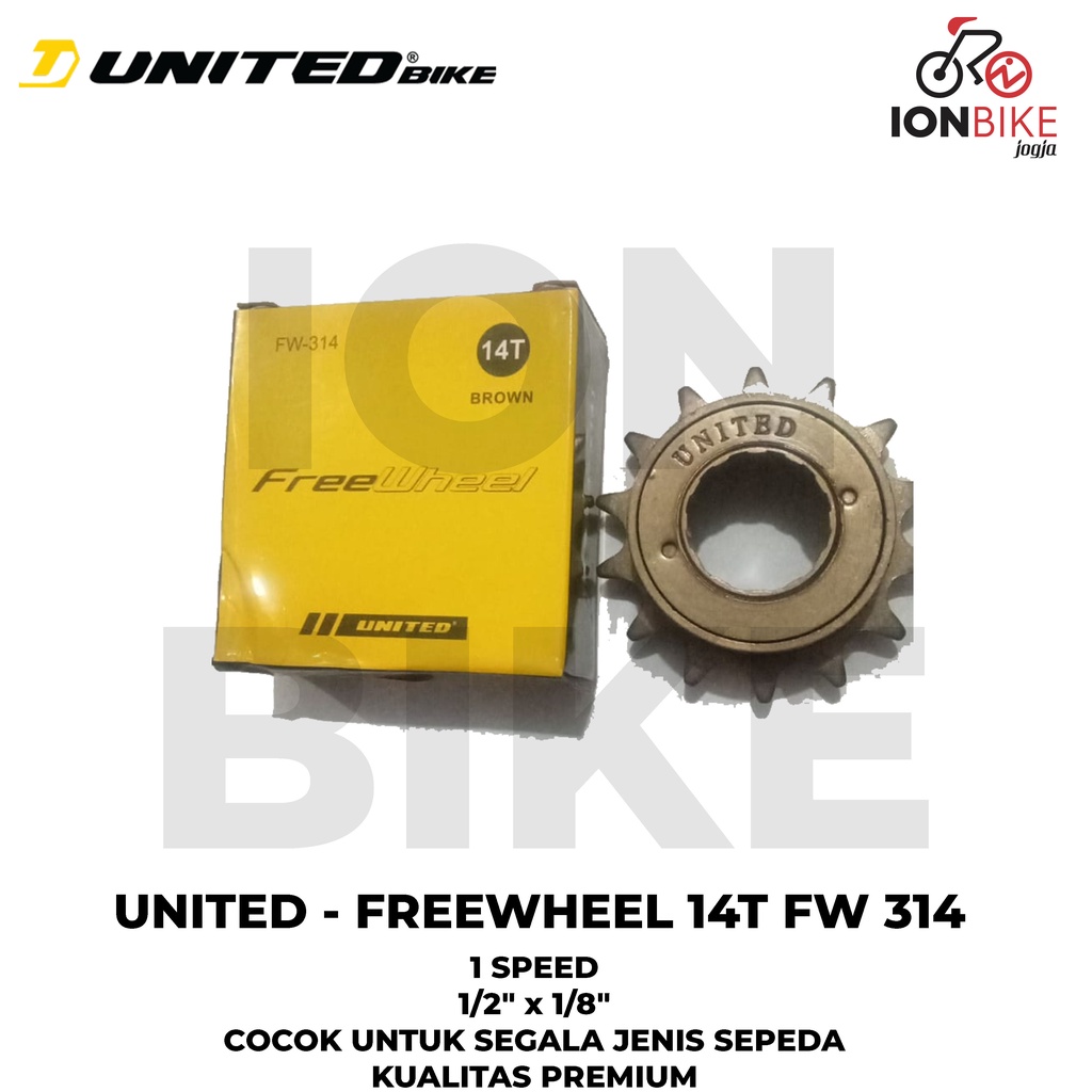 Freewheel United 14T 1 Single Speed 14 T Gear Belakang Sepeda BMX Mini Free Wheel Sprocket COG Sprok