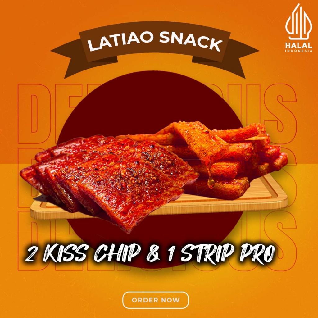 

[PACKAGE LATIAO] Strip Pro (1 Pcs) + Kiss Chip (24 Pcs) | Cemilan Snack VEGETARIAN Gluten | HALAL | Pedas Sugar Free
