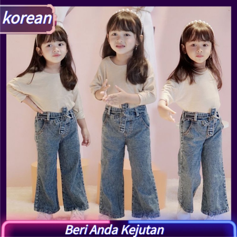 Korean style Kulot Jeans Anak Perempuan umur 1-9 tahun, Celana Jeans Denim Snowasing cewek terbaru v