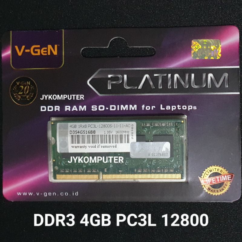 Ram Laptop VGEN 4GB DDR3 PC12800 1600 SODIMM Memory 4G memori DDR3L 4GB