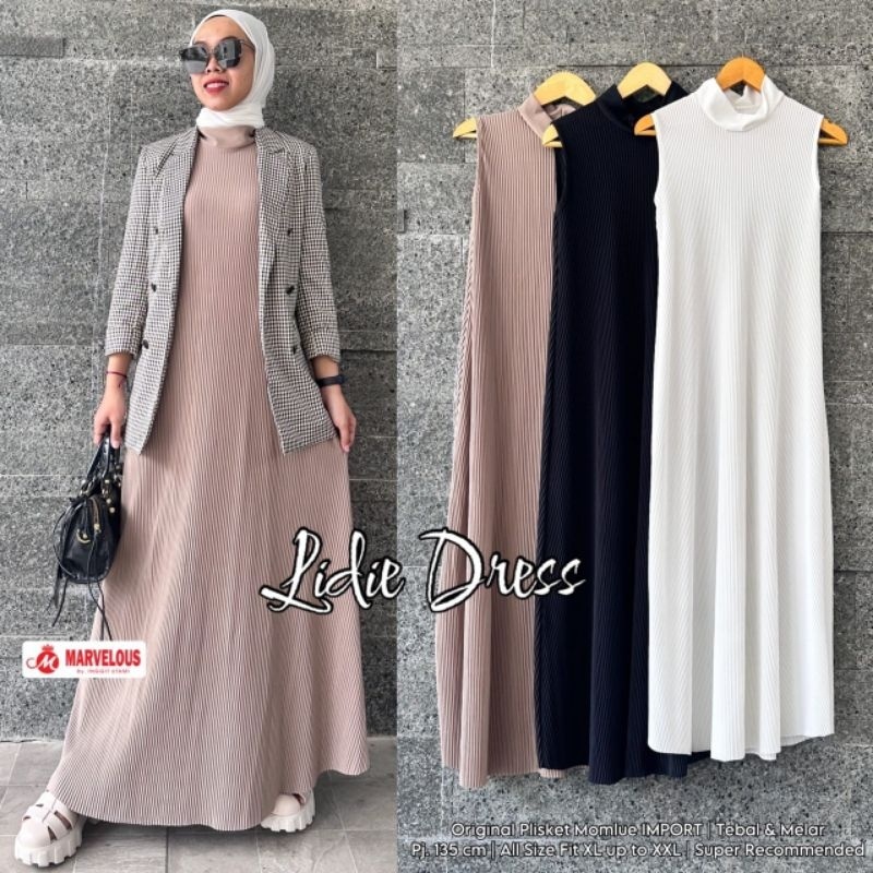 BAJU WANITA TERLARIS VIRAL LIDIE DRESS (PLISKET IMPORT MAXY) ORI MARVELOUS