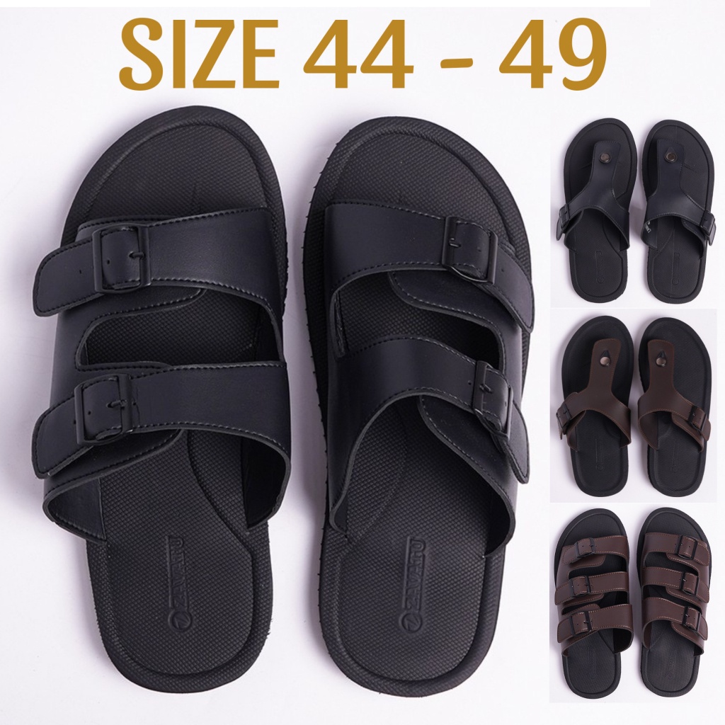 BIG SIZE Sandal Sendal Slip On Slide Pria Original Hitam Ukuran Besar 44 45 46 47 48 49 Jumbo Zavatu