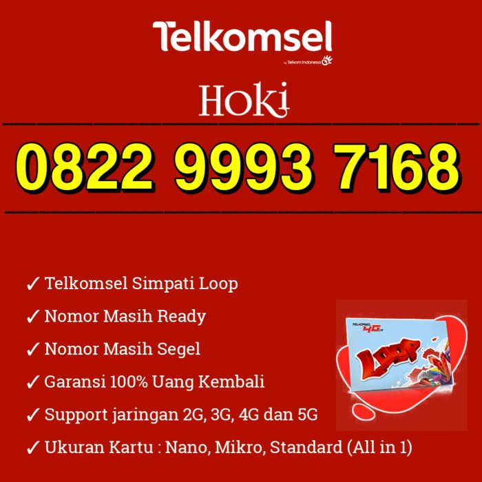 Kartu Perdana HOKI Nomor Cantik Telkomsel Simpati Loop 168