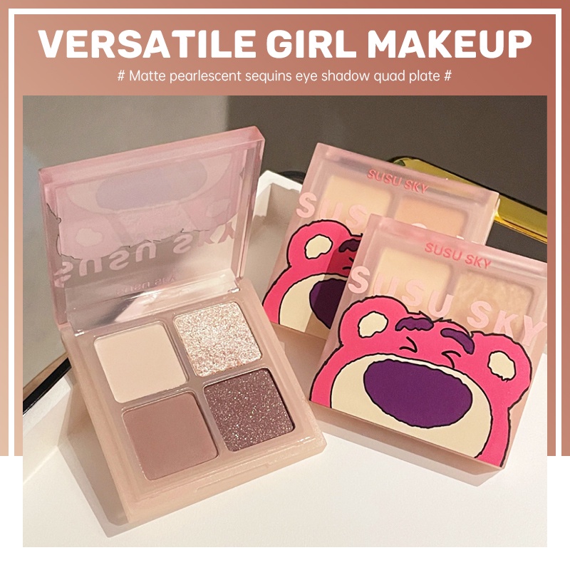 [Ready stock] SUSU SKY Lotso Bear Eyeshadow Palette Mini 4 Colors Matte Glitter Korean Eyeshadow Pal