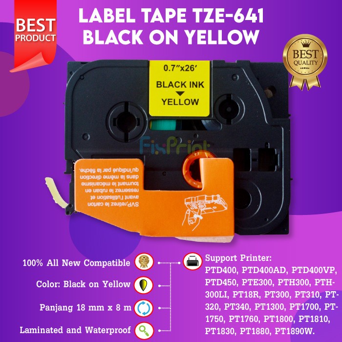 

Label Tape Printer TZE-641 18MM Black On Yellow TZE 641 TZE641 Casette SS27