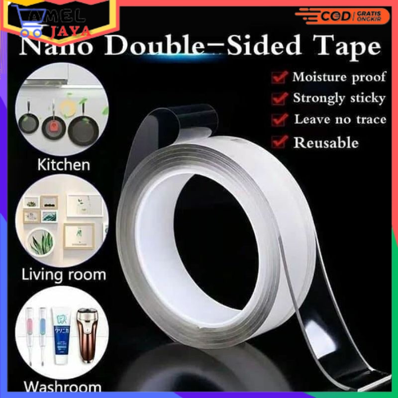 

Double Tape Bening 2 Sisi 1 Meter/Double tape Nano Selotip serbaguna| ameljaya_grosir