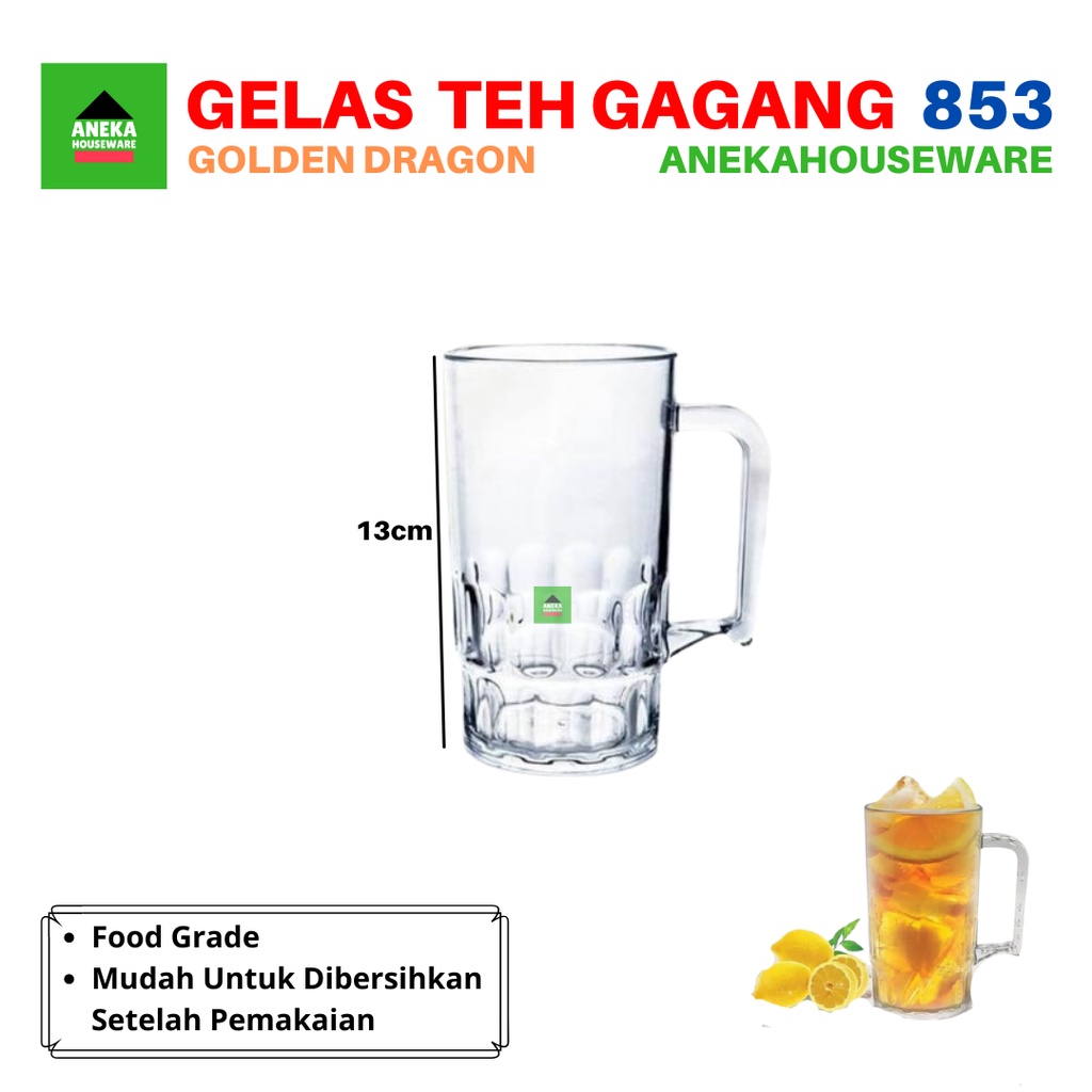 Gelas Bir Teh Gagang Plastik 410 ml Melamin 853 Golden Dragon