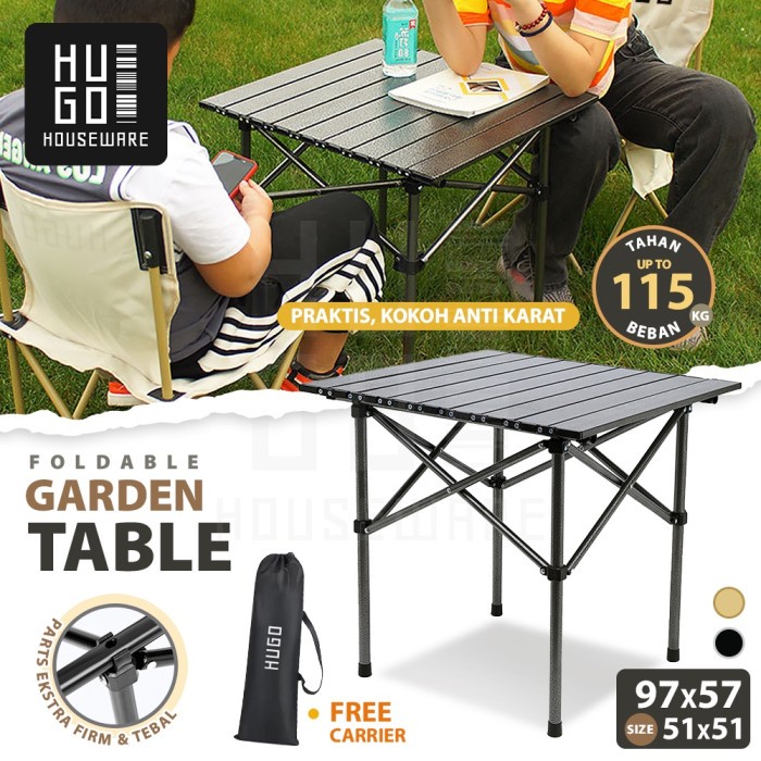 Terlaris ✨-HUGO Meja Lipat Outdoor Meja Camping Portable Serbaguna Bahan Besi - Kursi Hitam L