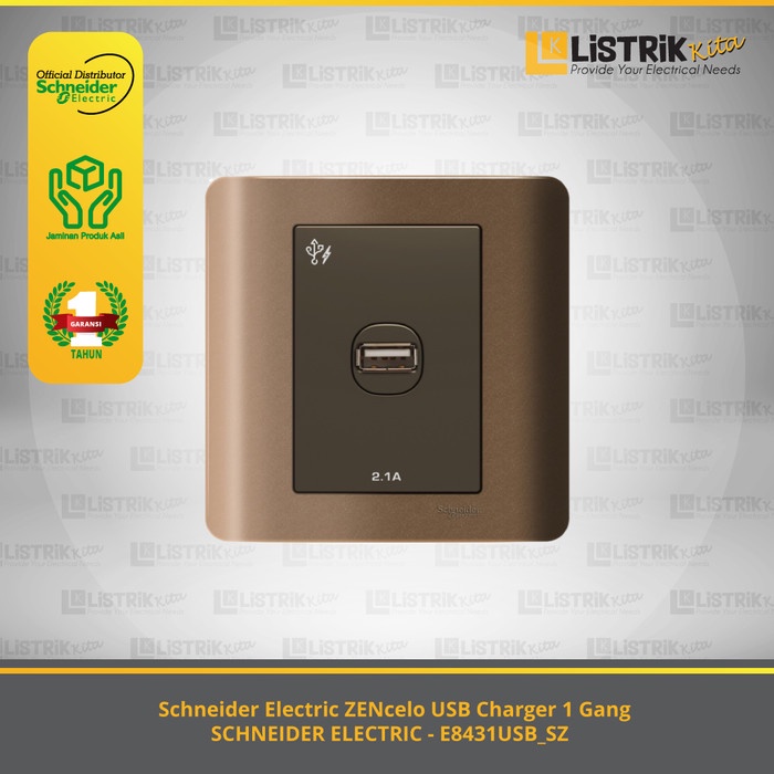 USB CHARGER ZENCELO SCHNEIDER ELECTRIC/CLIPSAL 1/2 X 2.1A SILVER BRONZE - E843*USB_SZ