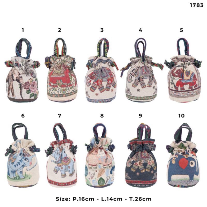 TAS THAILAND KANVAS SERut / oleh- oleh bangkok / kanvas Thailand/ serut gajah owl/ gajah owl
