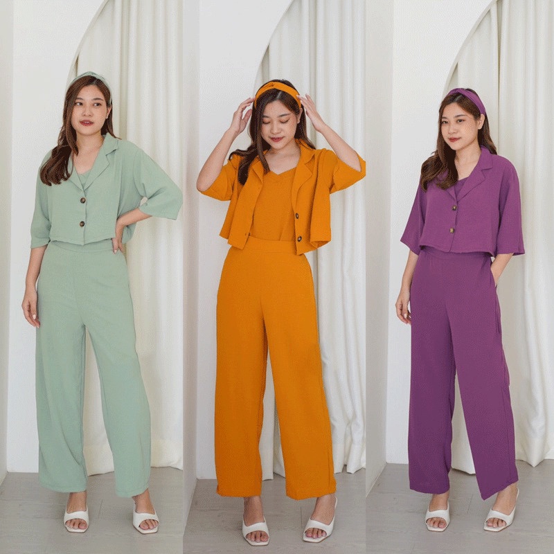 T33 - ZSO OOTD WANITA GEA / Set Viola 3in1 / Pakaian Casual Wanita Kerja /  pakaian wanita terbaru /