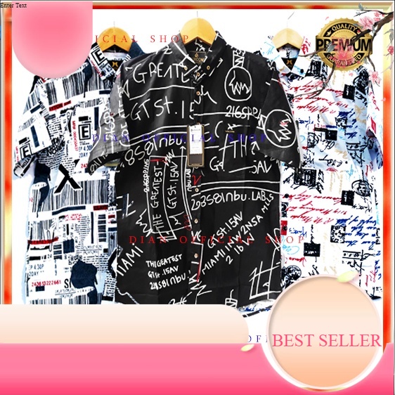 Kemeja Pantai Pria Surfing Lengan Pendek Cowok Hem Premium Distro Print Motif Koran Baju Pantai/ Bes