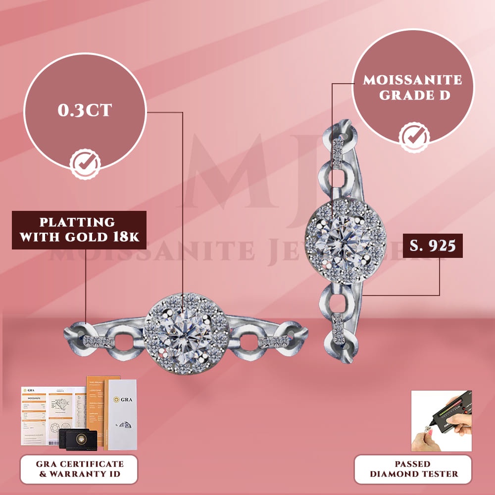 Moissanite Jewellery - Cincin Permata Moissanite Lapis Emas 18K - Victory Ring 0,3CT Sertifikat GRA