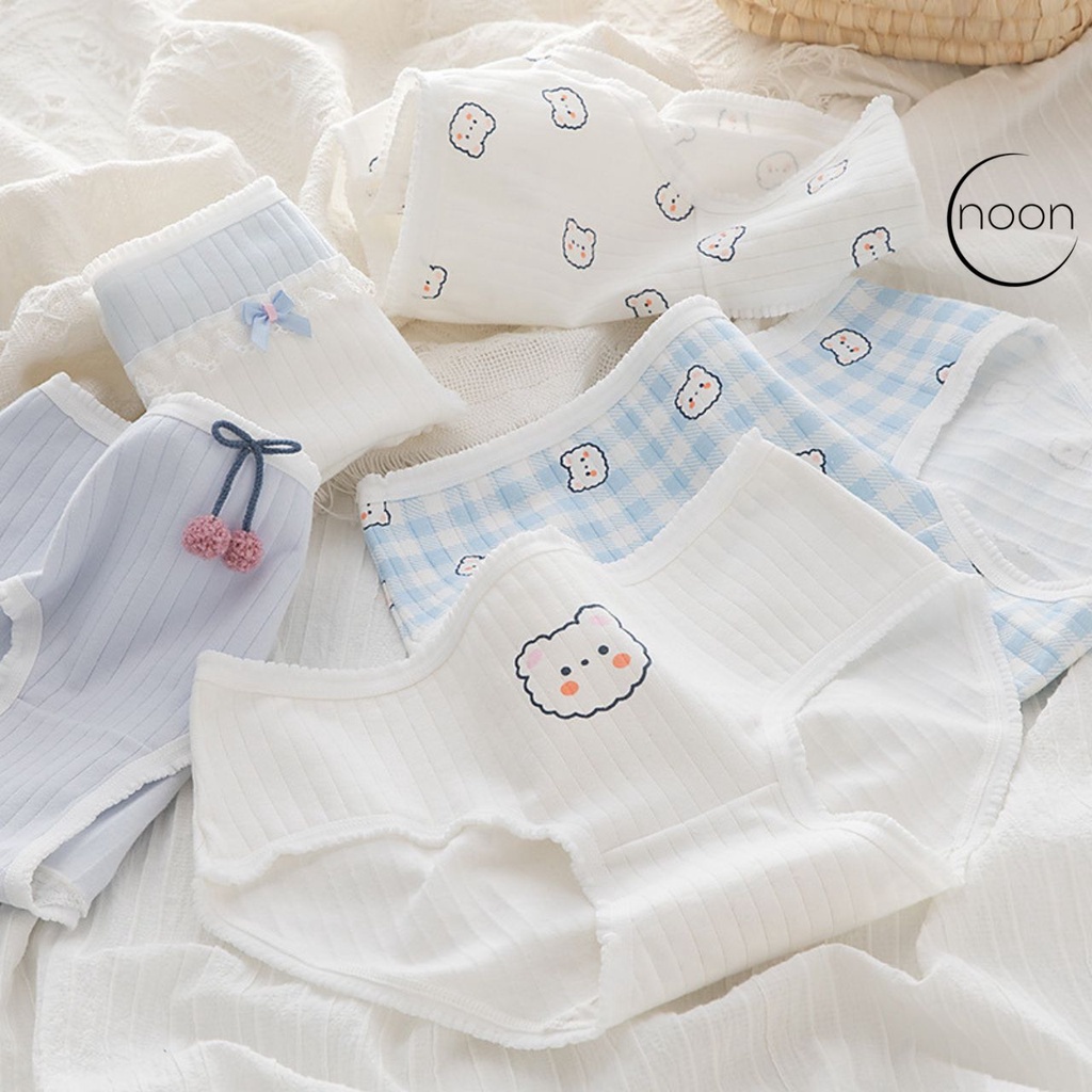 NOON ( curls / 파마 ) Celana Dalam CD Wanita Korea Motif Lucu Imut Katun Undies Import Impor Renda Lac