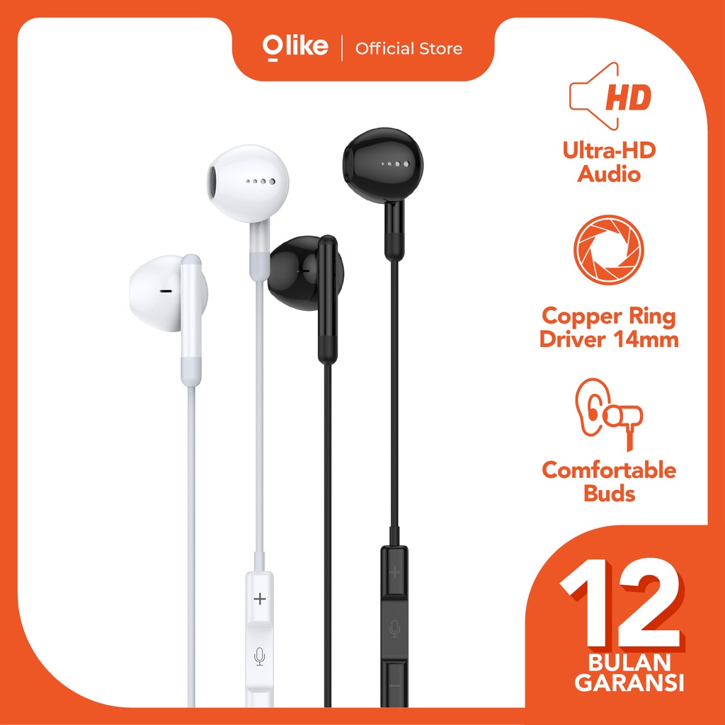 HEADSET WIRED Olike OH-W1H Earphone Handsfree Copper Ring Driver 14mm Comfortable Eartips HD Audio