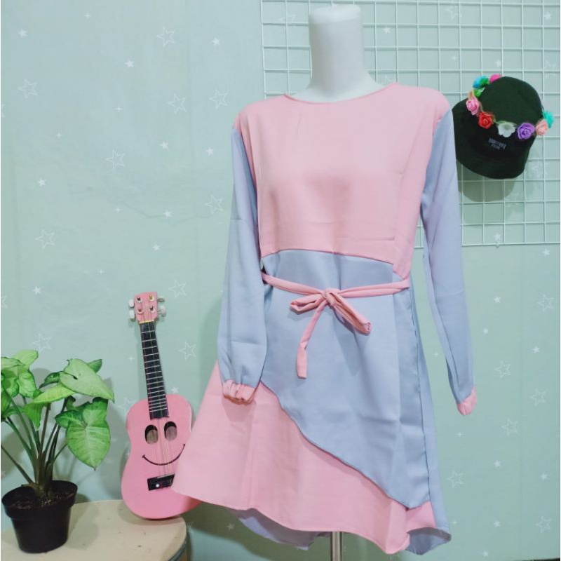 TUNIK 01 ATASAN WANITA TANGAN PANJANG TALI PINGGANG