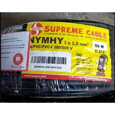 KABEL NYYHY SUPREME 3X2.5MM SERABUT HITAM METERAN ECERAN / NYMHY 3X2,5 MM NYMHY 3X2.5MM SUPREME
