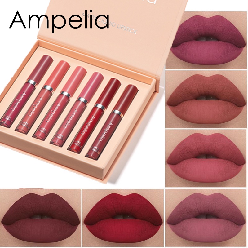 【BPOM】Ampelia 6 set lip gloss Lipgloss matte / lipstick Lembut Tahan Lama Melembabkan Dengan