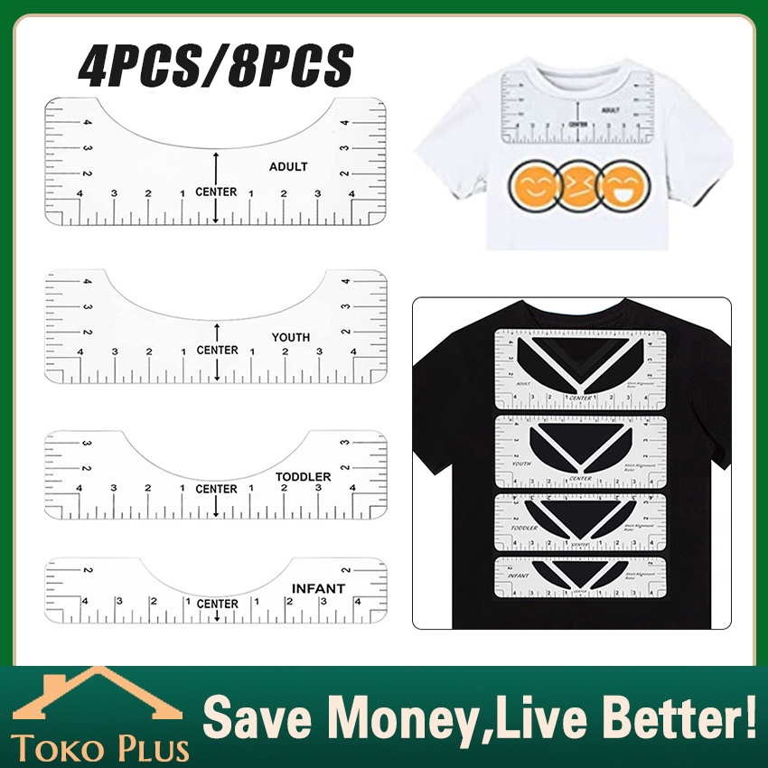 

8Pcs Penggaris kaos sablon T-Shirt Ruler Transparent Penggaris Ziegel Penggaris Kaos Untuk Sablon V Neck T-Shirt Alignment Tool