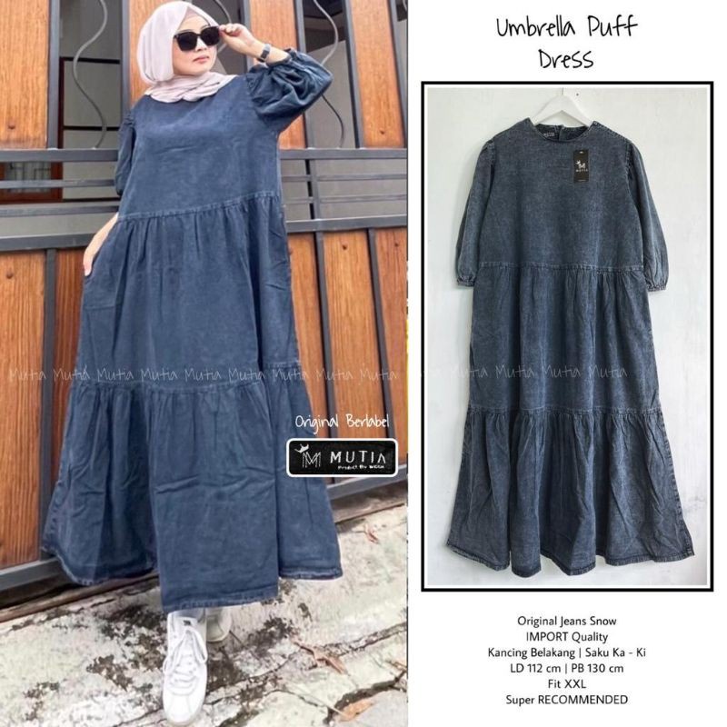 BAJU WANITA TERLARIS VIRAL UMBRELLA PUFF DRESS (JEANS IMPORT JUMBO) ORI MUTIA