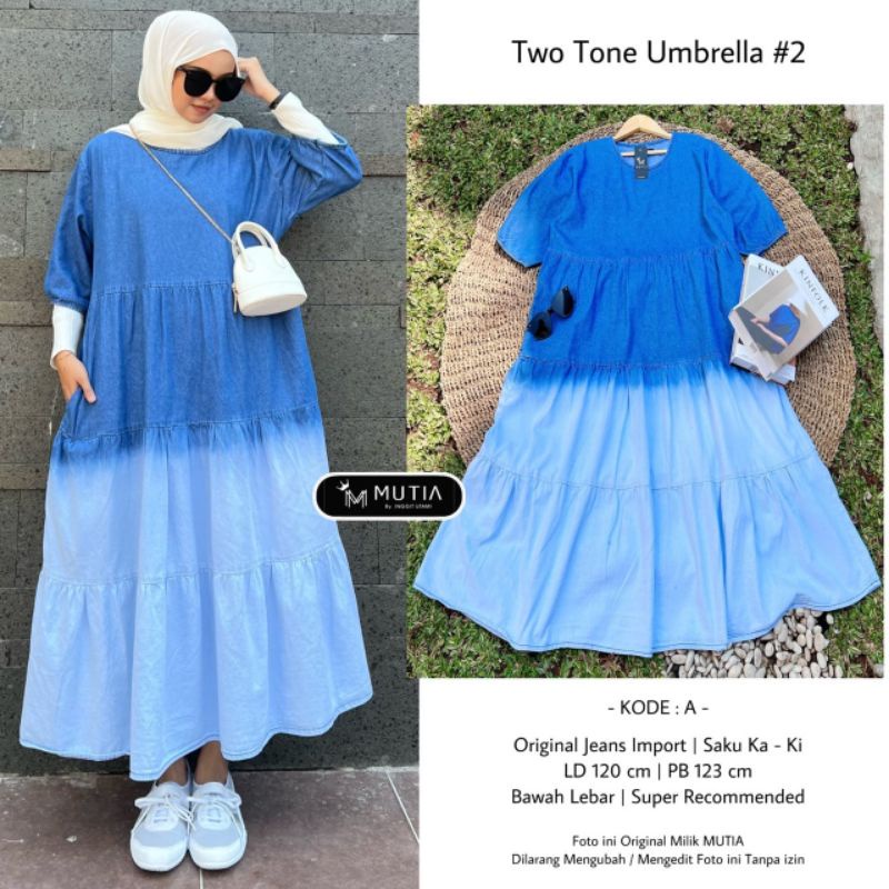 BAJU WANITA TERLARIS VIRAL TWO TONE UMBRELLA MIDI #2 (DRESS JEANS IMPORT) ORI MUTIA