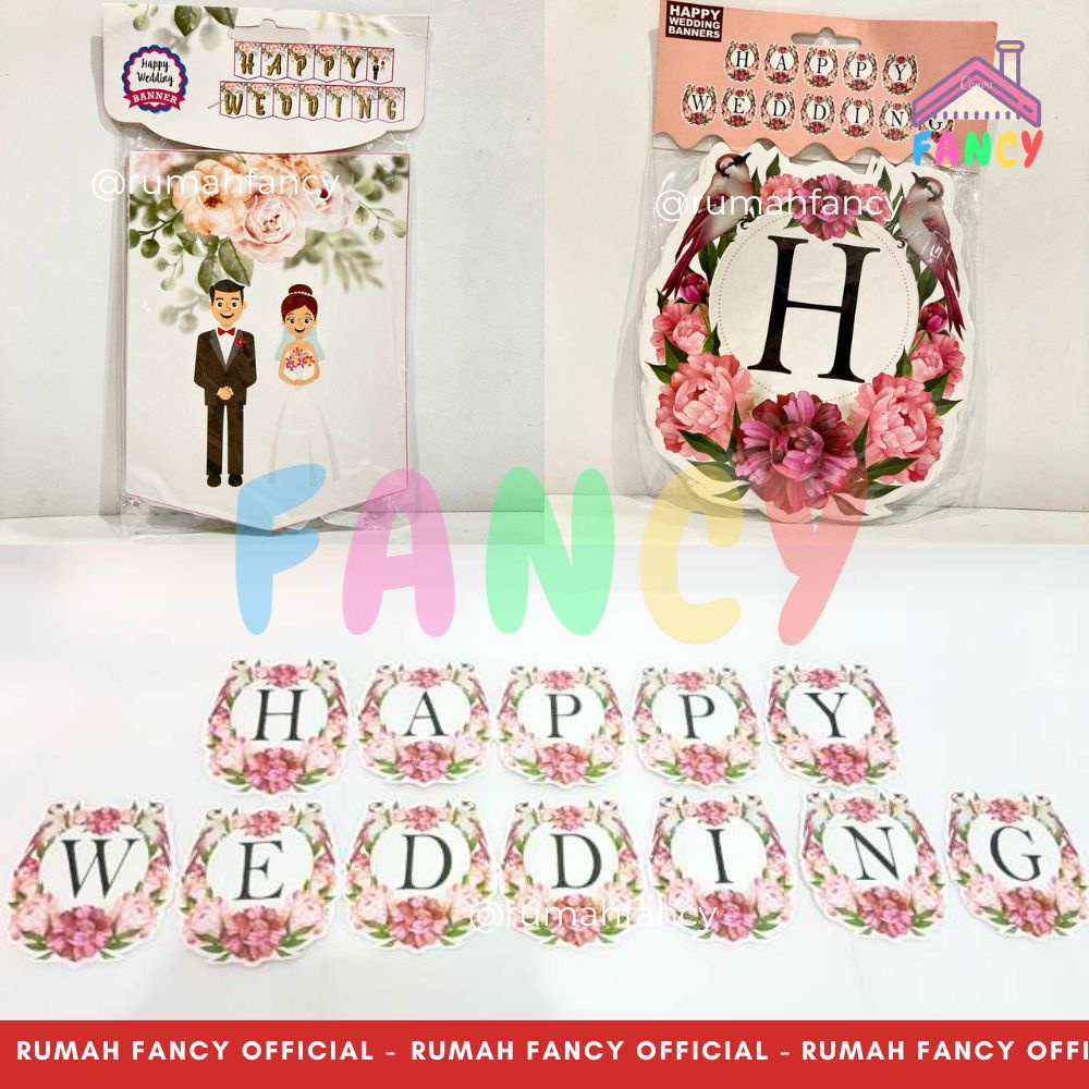 Bunting Flag Banner Happy Wedding Pengantin / Bunga Sakura / Banner Dekorasi Pernikahan