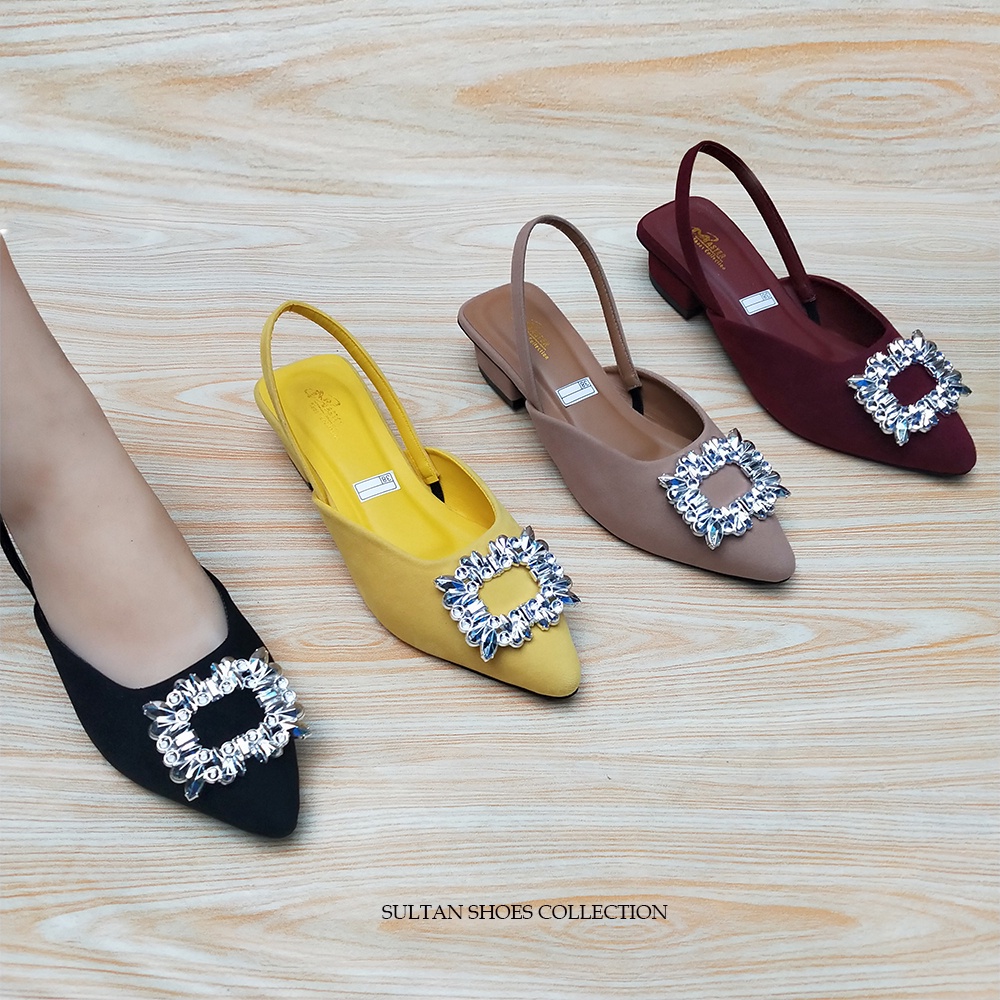 Sepatu/Sandal High Heel Pesta 3 CM Flat Slip On Mules Kekinian Terbaru | Spatu Bapau Perempuan Flat 