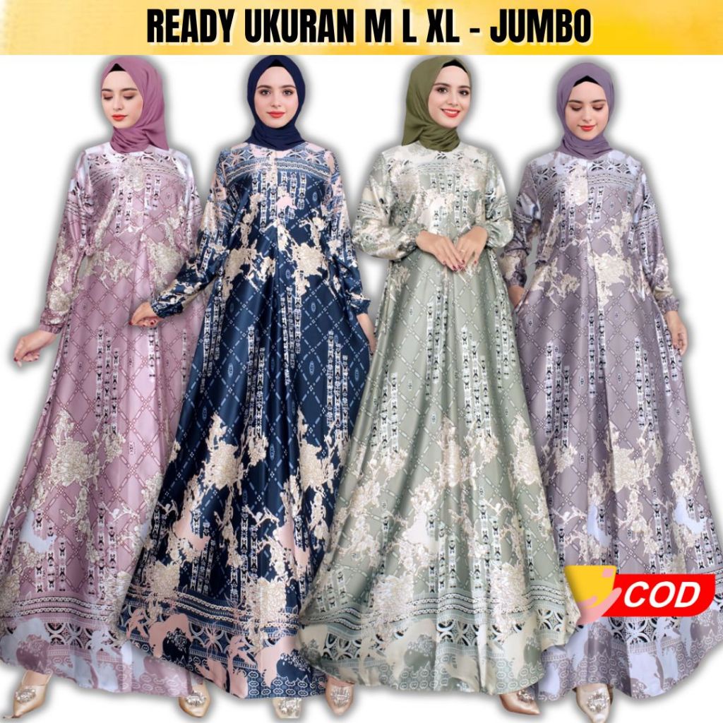 Gamis Maxmara Motif Bunga Bahan Maxmara Silk Premium Model Terbaru Warga Sage Hijau Resleting Depan 