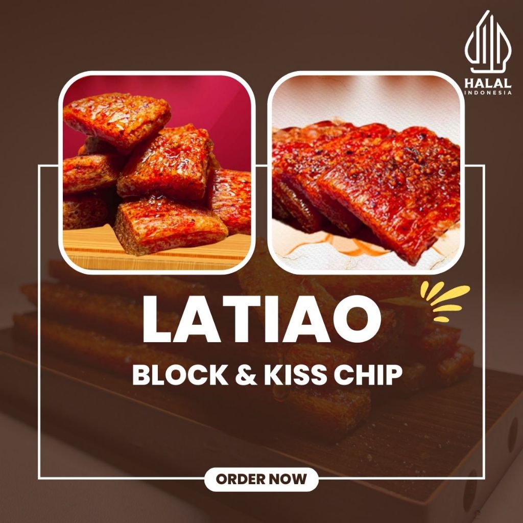 

[PAKET LATIAO] Block (20 pcs) + Kiss chip (12 Pcs) | CEMILAN SNACK VEGETARIAN GLUTEN LATIAO | HALAL | PEDAS